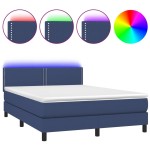 vidaXL Pat cu arcuri, saltea și LED, albastru, 140x200 cm, textil