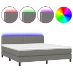 vidaXL Pat cu arcuri, saltea și LED, gri închis, 160x200 cm, textil