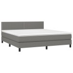 vidaXL Pat cu arcuri, saltea și LED, gri închis, 160x200 cm, textil