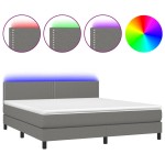 vidaXL Pat cu arcuri, saltea și LED, gri închis, 180x200 cm, textil