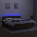 vidaXL Pat cu arcuri, saltea și LED, maro închis, 180x200 cm, textil