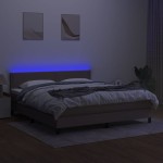 vidaXL Pat cu arcuri, saltea și LED, gri taupe, 180x200 cm, textil