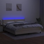 vidaXL Pat cu arcuri, saltea și LED, crem, 180x200 cm, textil