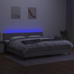 vidaXL Pat cu arcuri, saltea și LED, gri deschis, 200x200 cm, textil