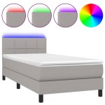 vidaXL Pat cu arcuri, saltea și LED, gri deschis, 80x200 cm, textil vidaXL Pat cu arcuri, saltea și LED, gri deschis, 80x200 cm, textil