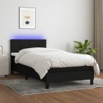 vidaXL Pat cu arcuri, saltea și LED, negru, 90x190 cm, textil vidaXL Pat cu arcuri, saltea și LED, negru, 90x190 cm, textil