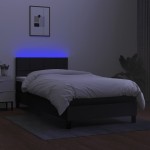 vidaXL Pat cu arcuri, saltea și LED, negru, 90x190 cm, textil vidaXL Pat cu arcuri, saltea și LED, negru, 90x190 cm, textil