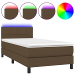 vidaXL Pat cu arcuri, saltea și LED, maro închis, 90x190 cm, textil