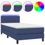 vidaXL Pat cu arcuri, saltea și LED, albastru, 90x190 cm, textil