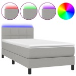 vidaXL Pat cu arcuri, saltea și LED, gri deschis, 90x200 cm, textil vidaXL Pat cu arcuri, saltea și LED, gri deschis, 90x200 cm, textil