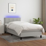 vidaXL Pat cu arcuri, saltea și LED, gri deschis, 90x200 cm, textil vidaXL Pat cu arcuri, saltea și LED, gri deschis, 90x200 cm, textil