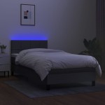 vidaXL Pat cu arcuri, saltea și LED, gri închis, 90x200 cm, textil