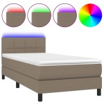 vidaXL Pat cu arcuri, saltea și LED, gri taupe, 90x200 cm, textil
