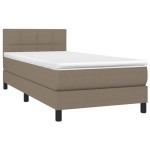 vidaXL Pat cu arcuri, saltea și LED, gri taupe, 90x200 cm, textil