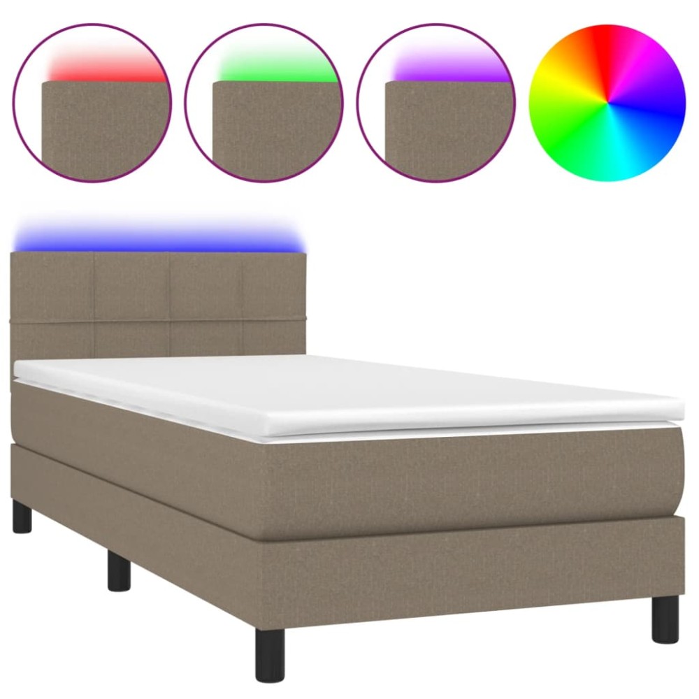 vidaXL Pat cu arcuri, saltea și LED, Gri taupe, 100x200 cm, textil