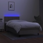 vidaXL Pat cu arcuri, saltea și LED, Gri taupe, 100x200 cm, textil vidaXL Pat cu arcuri, saltea și LED, Gri taupe, 100x200 cm, textil