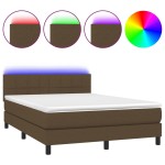 vidaXL Pat cu arcuri, saltea și LED, maro închis, 140x190 cm, textil vidaXL Pat cu arcuri, saltea și LED, maro închis, 140x190 cm, textil