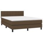 vidaXL Pat cu arcuri, saltea și LED, maro închis, 140x190 cm, textil vidaXL Pat cu arcuri, saltea și LED, maro închis, 140x190 cm, textil