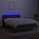 vidaXL Pat cu arcuri, saltea și LED, maro închis, 140x190 cm, textil vidaXL Pat cu arcuri, saltea și LED, maro închis, 140x190 cm, textil