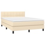 vidaXL Pat cu arcuri, saltea și LED, crem, 140x200 cm, textil