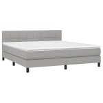 vidaXL Pat cu arcuri, saltea și LED, gri deschis, 160x200 cm, textil