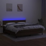 vidaXL Pat cu arcuri, saltea și LED, maro închis, 160x200 cm, textil vidaXL Pat cu arcuri, saltea și LED, maro închis, 160x200 cm, textil