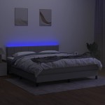 vidaXL Pat cu arcuri, saltea și LED, gri deschis, 180x200 cm, textil