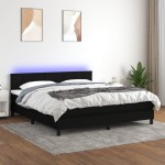 vidaXL Pat cu arcuri, saltea și LED, negru, 180x200 cm, textil vidaXL Pat cu arcuri, saltea și LED, negru, 180x200 cm, textil