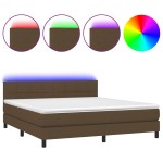 vidaXL Pat cu arcuri, saltea și LED, maro închis, 180x200 cm, textil vidaXL Pat cu arcuri, saltea și LED, maro închis, 180x200 cm, textil