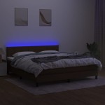 vidaXL Pat cu arcuri, saltea și LED, maro închis, 180x200 cm, textil vidaXL Pat cu arcuri, saltea și LED, maro închis, 180x200 cm, textil