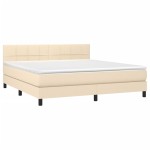 vidaXL Pat cu arcuri, saltea și LED, crem, 180x200 cm, textil