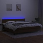 vidaXL Pat cu arcuri, saltea și LED, maro închis, 200x200 cm, textil vidaXL Pat cu arcuri, saltea și LED, maro închis, 200x200 cm, textil