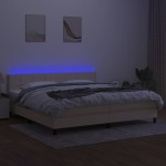 vidaXL Pat cu arcuri, saltea și LED, crem, 200x200 cm, textil