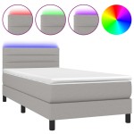 vidaXL Pat cu arcuri, saltea și LED, gri deschis, 90x200 cm, textil vidaXL Pat cu arcuri, saltea și LED, gri deschis, 90x200 cm, textil
