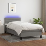 vidaXL Pat cu arcuri, saltea și LED, gri închis, 90x200 cm, textil vidaXL Pat cu arcuri, saltea și LED, gri închis, 90x200 cm, textil