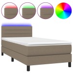 vidaXL Pat cu arcuri, saltea și LED, gri taupe, 90x200 cm, textil