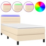 vidaXL Pat cu arcuri, saltea și LED, crem, 90x200 cm, textil vidaXL Pat cu arcuri, saltea și LED, crem, 90x200 cm, textil