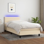 vidaXL Pat cu arcuri, saltea și LED, crem, 90x200 cm, textil vidaXL Pat cu arcuri, saltea și LED, crem, 90x200 cm, textil