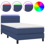vidaXL Pat cu arcuri, saltea și LED, albastru, 90x200 cm, textil