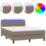 vidaXL Pat cu arcuri, saltea și LED, gri taupe, 140x190 cm, textil vidaXL Pat cu arcuri, saltea și LED, gri taupe, 140x190 cm, textil