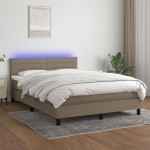 vidaXL Pat cu arcuri, saltea și LED, gri taupe, 140x190 cm, textil vidaXL Pat cu arcuri, saltea și LED, gri taupe, 140x190 cm, textil