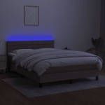 vidaXL Pat cu arcuri, saltea și LED, gri taupe, 140x190 cm, textil vidaXL Pat cu arcuri, saltea și LED, gri taupe, 140x190 cm, textil