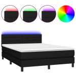 vidaXL Pat cu arcuri, saltea și LED, negru, 140x200 cm, textil vidaXL Pat cu arcuri, saltea și LED, negru, 140x200 cm, textil