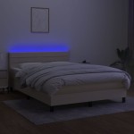 vidaXL Pat cu arcuri, saltea și LED, crem, 140x200 cm, textil