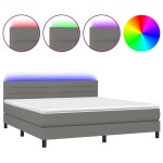 vidaXL Pat cu arcuri, saltea și LED, gri închis, 160x200 cm, textil vidaXL Pat cu arcuri, saltea și LED, gri închis, 160x200 cm, textil