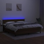 vidaXL Pat cu arcuri, saltea și LED, maro închis, 160x200 cm, textil