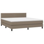 vidaXL Pat cu arcuri, saltea și LED, gri taupe, 160x200 cm, textil