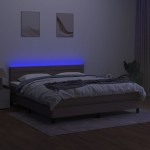 vidaXL Pat cu arcuri, saltea și LED, gri taupe, 160x200 cm, textil