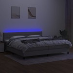 vidaXL Pat cu arcuri, saltea și LED, gri deschis, 200x200 cm, textil