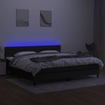 vidaXL Pat cu arcuri, saltea și LED, negru, 200x200 cm, textil